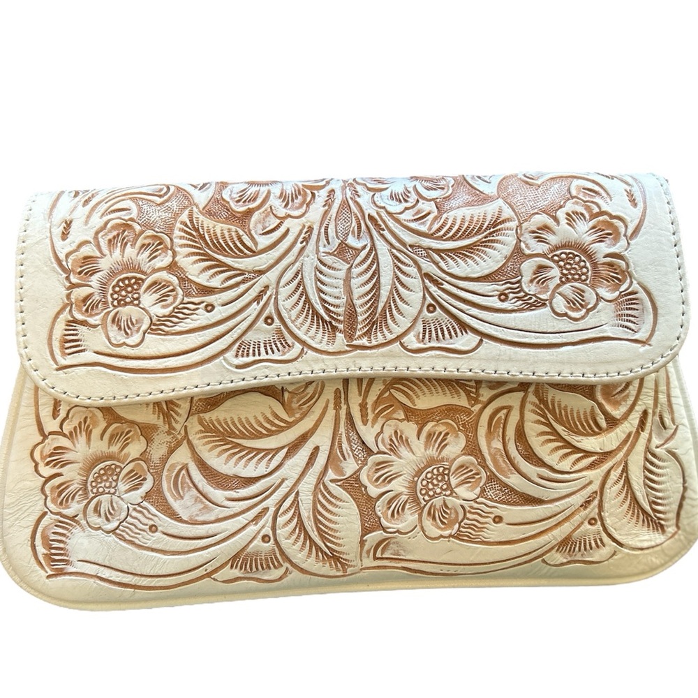 Elegant Floral Embossed Clutch by Mauzari
